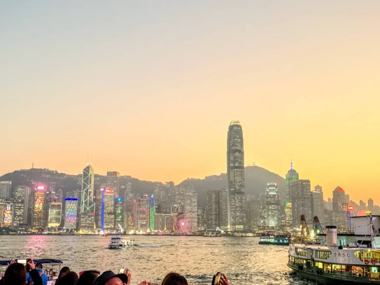 Dusk view of Kowloon and Star Ferry