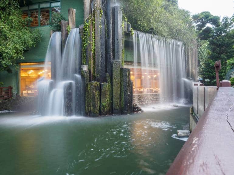 Long shuttered image of the artificial waterfall at the Nan Lian Garden in Hong Kong.